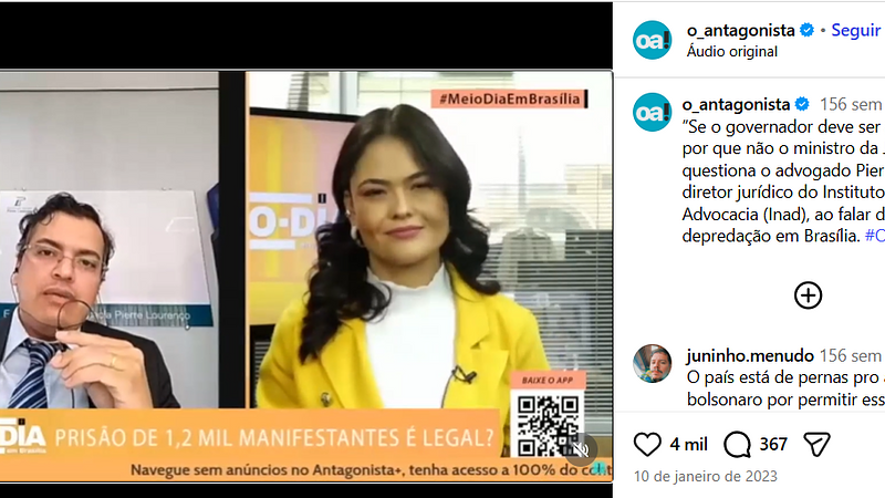 “Se o governador deve ser afastado, por que não o ministro da Justiça?”, questionou Pierre Lourenço sobre 8 de Janeiro