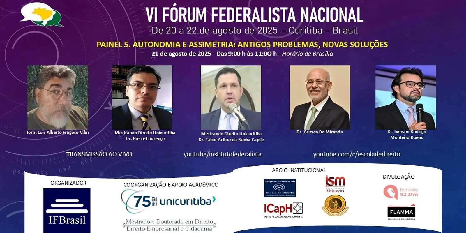 Palestra no VI Fórum Federalista Nacional – 2025 aborda autonomia e assimetria federativa.